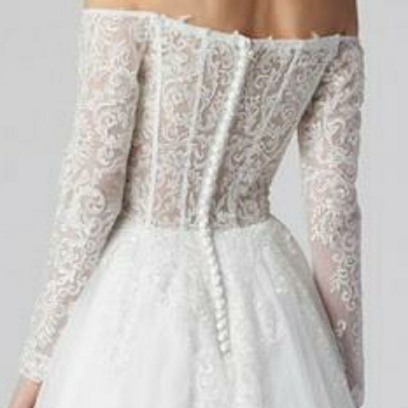 New long off the shoulder tulle, embroidered, lace, sequins, wedding dress, gown - Picture 6 of 8